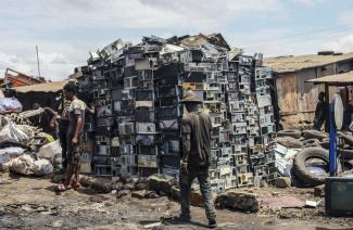 E-waste piled up for disassembling on a scrap yard in Ghana in 2019.