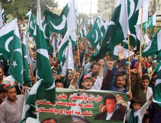 Afghan refugees celebrating Prime Minister Imran Khan in late September 2018 in Karachi.