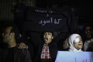 Egyptian media workers demonstrate in Cairo after members of their trade union were arrested in November 2016.