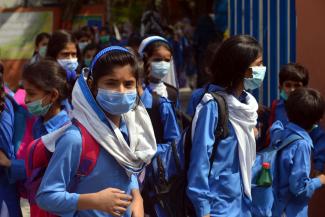 Primary school girls in Punjab province, where the enrolment rate is comparatively good.