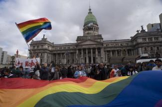 Protesters celebrating the reform of the law in June 2010.