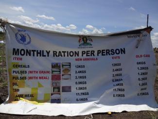 Monatliche Essensrationen für Geflüchtete im Flüchtlingslager Palorinya, Uganda.